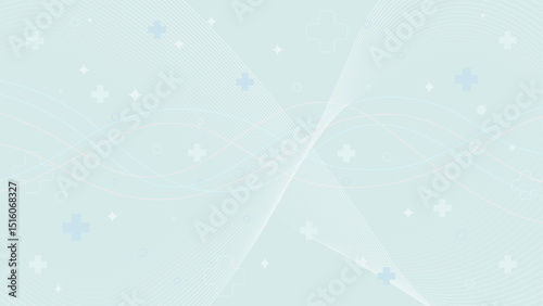 Medical technology wave abstract background. Healthcare with digital marketing. Light blue with medical cross symbols, soft waves, and digital lines, ideal for healthcare and tech marketing themes.