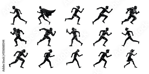 Silhouette vector bundles Running Figures Displaying Motion and Movement.