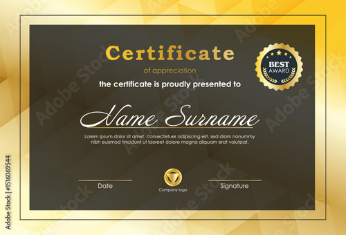 Certificate Of Achievement Award Template Design.