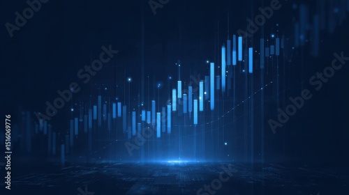 Abstract blue stock chart with rising candlestick lines showing financial Growth Trend, representing Rising to Success and stock chart and graph movement
