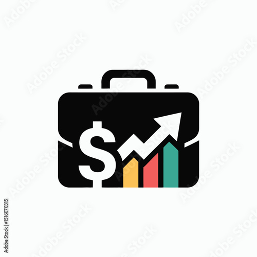 Financial growth icon featuring a briefcase with dollar sign and increasing bar chart vector of investing success