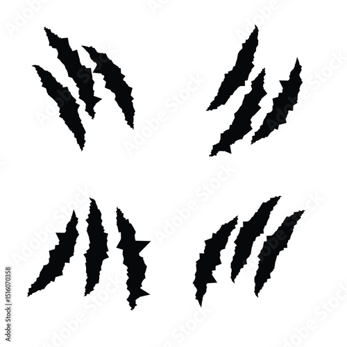 Animal Claw Mark Vector Pack. Wild Beast Tear Effects in Black Silhouette