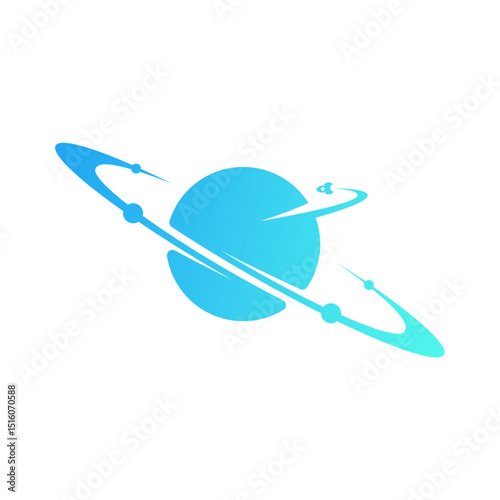 Futuristic Orbiting Planet Icon: Digital Cosmos Vector Symbol