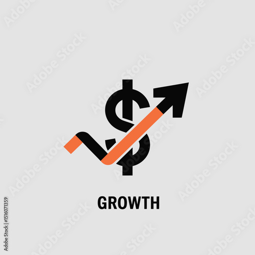 Financial growth conceptual illustration depicting a dollar sign with an arrow representing increasing profit and economic expansion business and investment