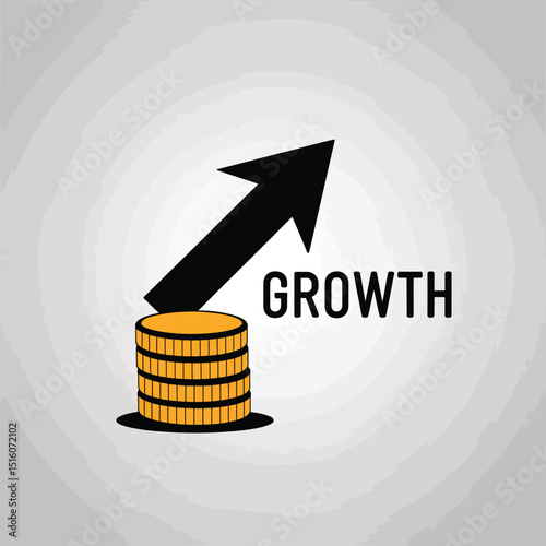 Financial growth concept depicted with stacked coins and upward arrow symbolizing positive investment and business development