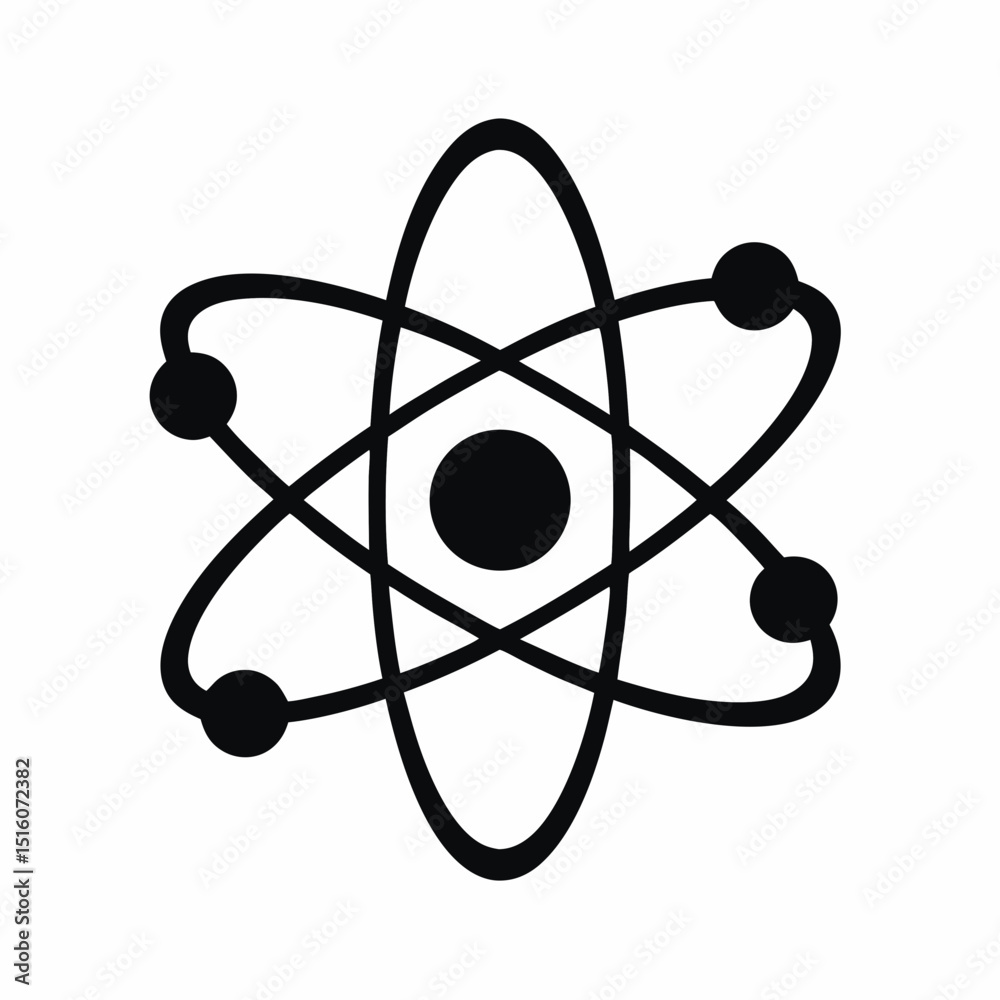 Atom icon vector silhouette illustration isolated on white background Atom icon vector silhouette illustration isolated on white background