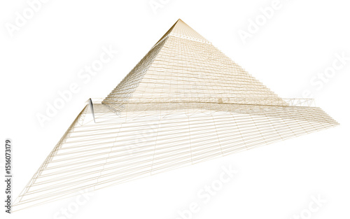 A pyramid is shown in a blurry, grainy image. The pyramid is brown and he is a part of a larger structure. The image has a vintage feel to it