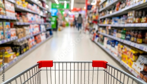 Supermarket aisle with shopping cart (1)