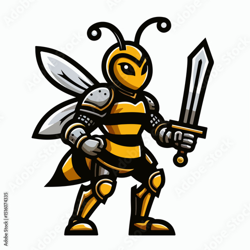 Brave Bee Knight: A valiant bee knight stands ready, armed with a sword and clad in shining armor, embodying courage and strength.