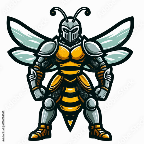 Warrior Bee: A strong and determined illustration of a bee in warrior armor, poised to protect and serve, symbolizes strength and resilience.