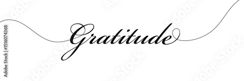 One continuous line drawing typography line art of gratitude word writing isolated on white background. Vector Illustration . EPS 10 . 
