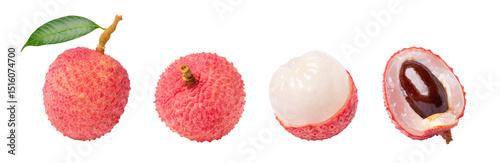 Set of Lychee fruit isolated on white background