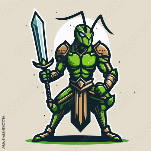 Courageous Ant Warrior: A valiant and determined warrior ant stands tall, embodying strength and valor, equipped with a shining sword, ready to confront any challenge.