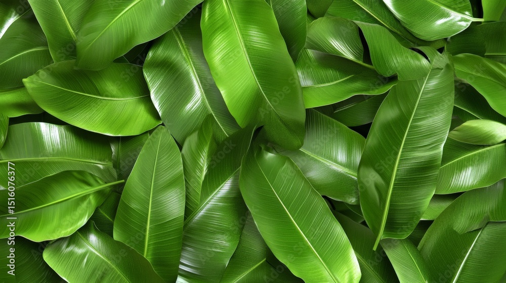 Lush green banana leaves arranged closely together creating a vibrant natural pattern Lush green banana leaves arranged closely together creating a vibrant natural pattern