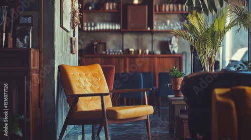 Wallpaper Mural Cozy interior cafe with wood furniture and plants for lifestyle design coffee shop photography scene Torontodigital.ca