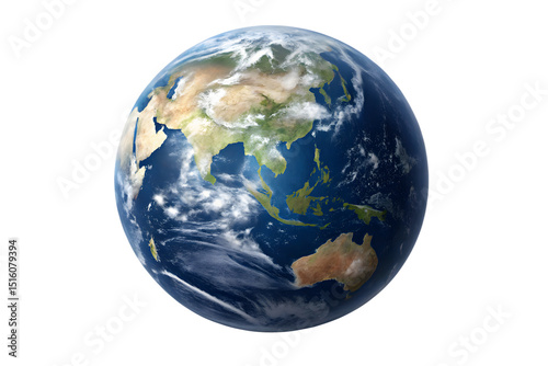 Earth Globe Showing Asia and Australia on Transparent Background