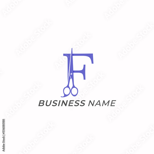 design logo creative letter F and scissors