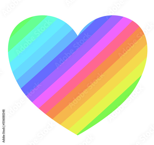 Rainbow striped heart symbolizing LGBTQ+ pride, love, and unity in a vibrant, minimal cartoon style.