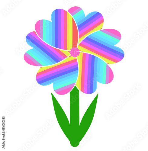 Cute rainbow flower symbolizing LGBTQ+ pride, love, and diversity in a colorful cartoon style.
