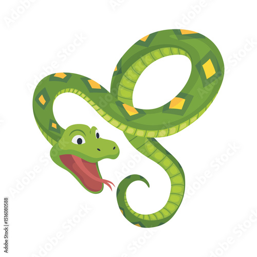 Cartoon color snake. Cute smiling animal, funny reptile of wild tropical nature. Flat vector isolated illustrations for kids design