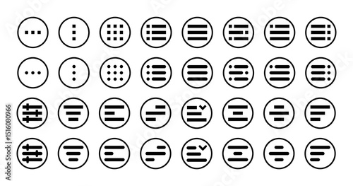 Minimal Set of Hamburger Menu Flat Icons. Menu Icons Vector Set of UI Design Elements. Interface Design Vector Icon Set of hamburger Menu. Website Navigation Icons for Mobile App and User Interface