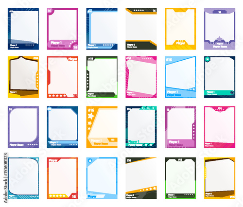 Game sports card template. A set of trading frames for football, basketball and hockey players. Vector illustration