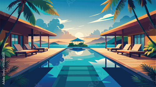 Halloween bats flying over tropical sunset palm trees scenery