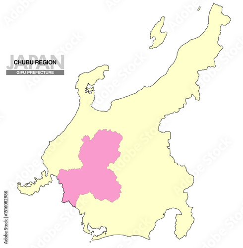 日本地図 中部地方 岐阜県 県境無し 02