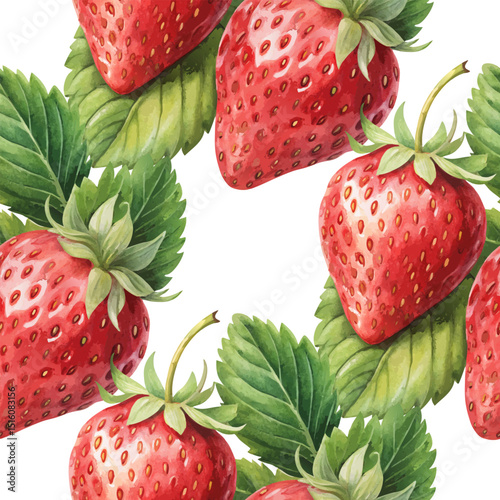 Big Strawberries Hand Painted Watercolor Botanical Vector Seamless Pattern
