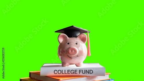 Video of the piggy bank, alpha channel. Concept of education savings finance. Conceptual image of financial planning for college. 