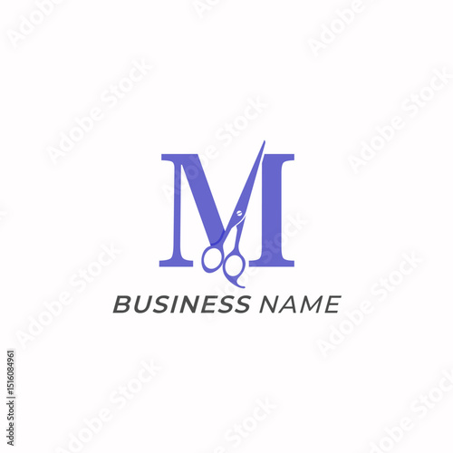 design logo creative letter M and scissors