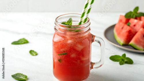 Wallpaper Mural Refreshing Mason Jar Drink with Watermelon and Straw Torontodigital.ca