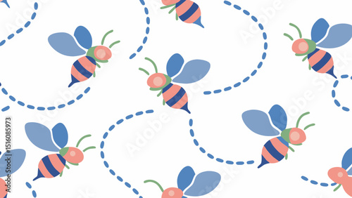 bee, cartoon, flying, wings, repetitive pattern, whimsical, digital art, vector illustration
