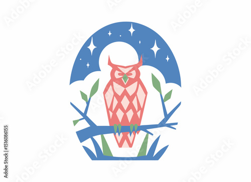 An ethereal owl perched peacefully on a branch bathed in a starry night sky vector illustration