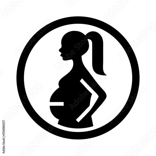 Pregnant woman silhouette with hands on belly inside a circle icon  