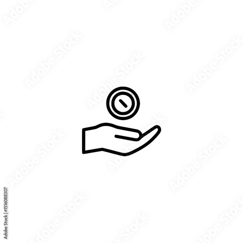 The image of a hand is rendered in a minimalist aesthetic, offering a dollar coin as a symbol of monetary worth and economic exchange in a clean-lined artistic style