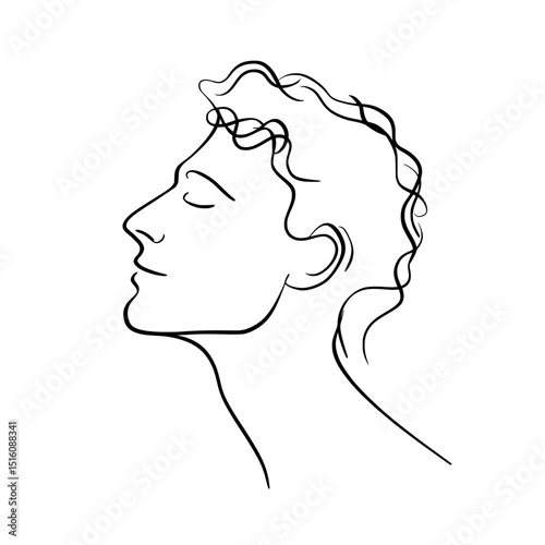 The male profile is illustrated in a simple line art style set against a minimalist light background