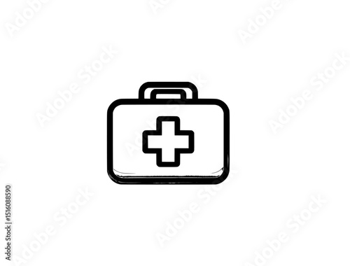 A medical case line icon, symbolizing a first aid kit, represents healthcare and medical symbols in a simple, isolated modern image