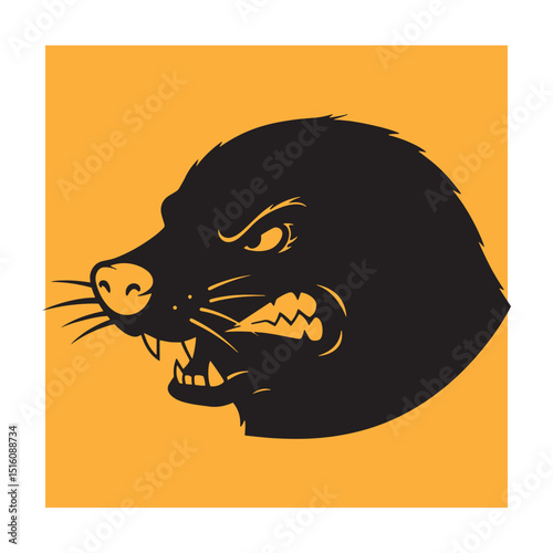 Angry black badger mascot graphic against a yellow background design suitable for branding