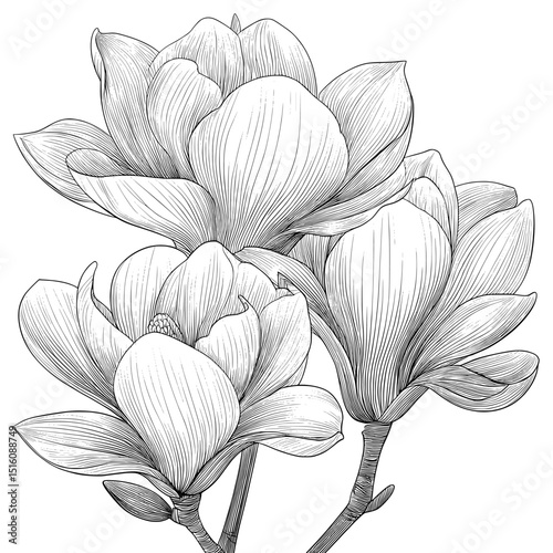 Black and white monochrome engraving style drawing of a nursery created with modern pencil ink sketch techniques
