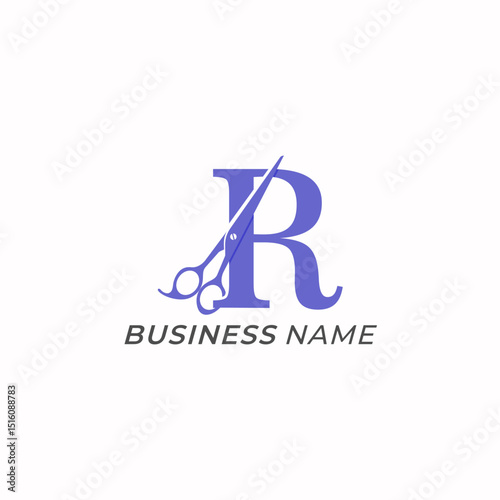 design logo combine letter R and scissors