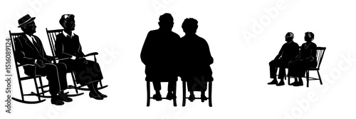 A modern illustration of grandparents sitting together in silhouette, isolated on a white background