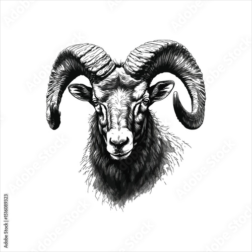 Realistic Ram Head Drawing Detailed Wildlife Sketch