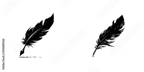 A minimalist black icon of a feather, characterized by its sleek lines and contemporary design, is versatile enough for incorporation into diverse digital endeavors or as an ornamental feature