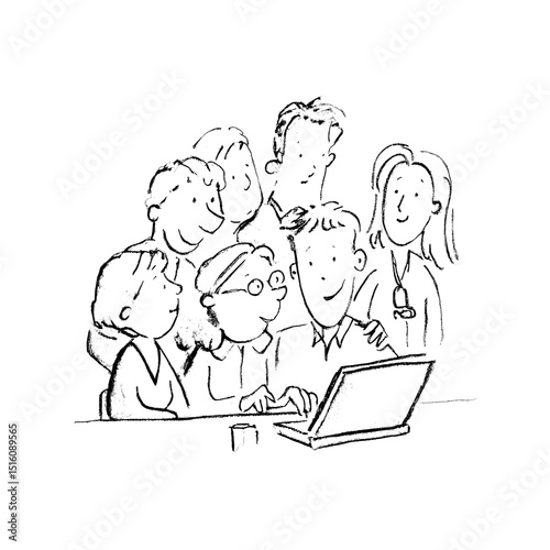 A professional community of people chatting online is at the heart of modern business, where company cooperation and corporate management rely on office teamwork and communication via computer to