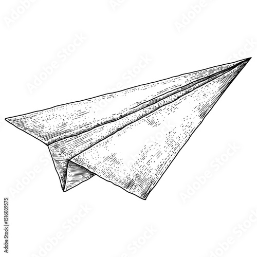 Illustration of a simple paper airplane in a line style with an isolated white background