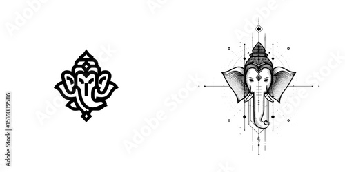 Ganesha is reimagined in a minimalist and modern line art illustration that embodies the Hindu deity's essence, conveying spirituality, wisdom, and prosperity