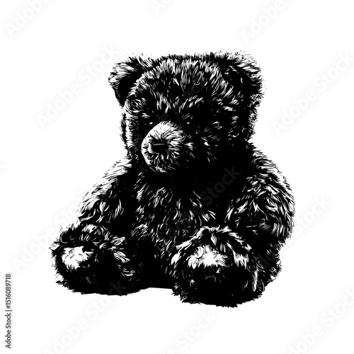 The image features a brown teddy bear sitting on a white background, characterized as a toy, cartoon, and modern bear in silhouette form