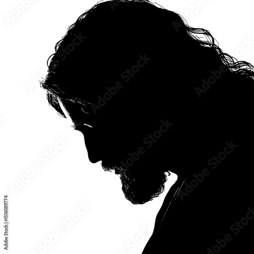 Jesus Christ is depicted in a black silhouette set against a white background