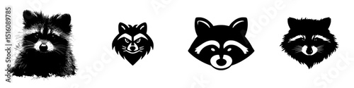 A black raccoon's silhouette is shown isolated on a white background, with its face also depicted as a black silhouette, and its head is represented as a modern icon illustration